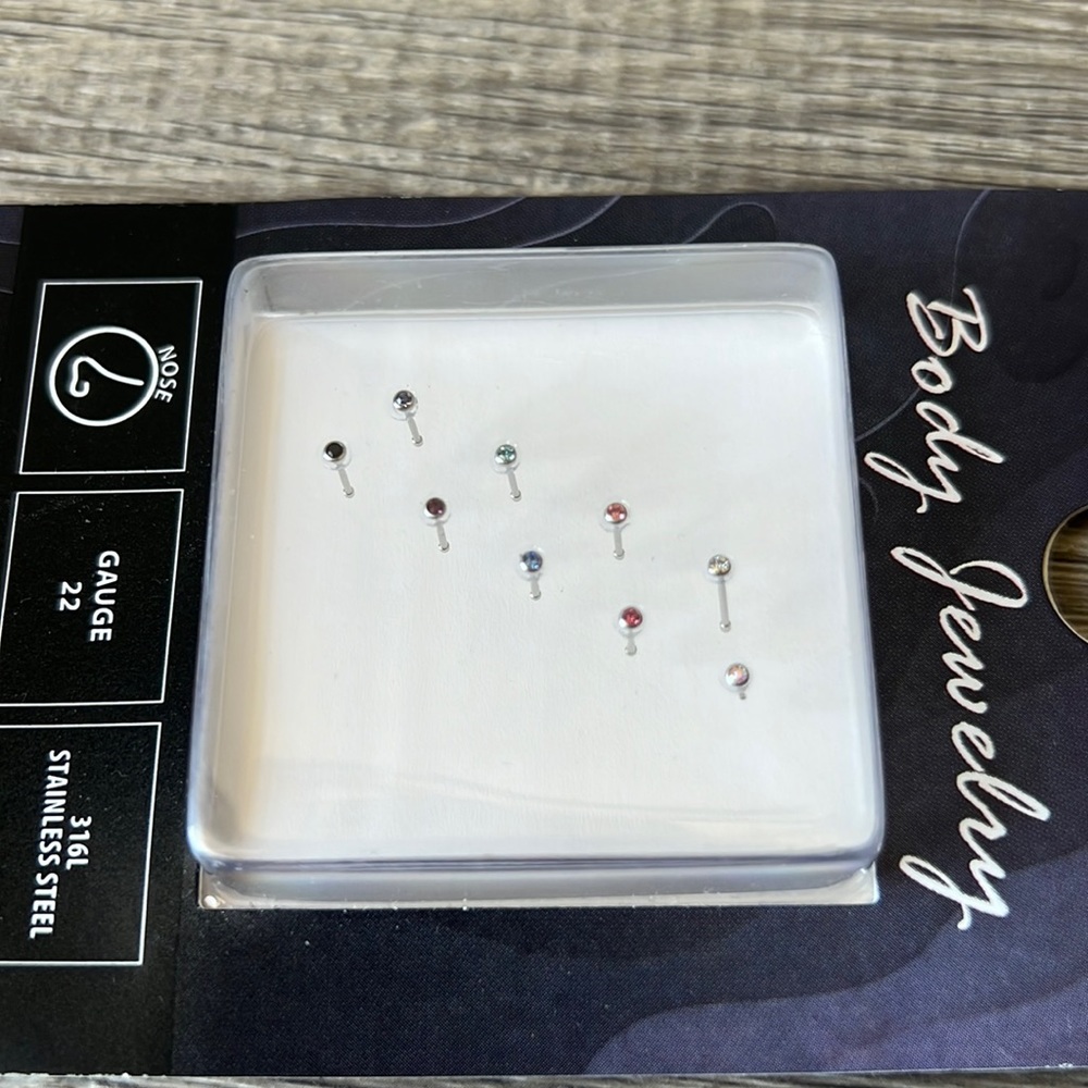 9 Piece Colored Crystal Rhinestone Nose Rings - Picture 4 of 4